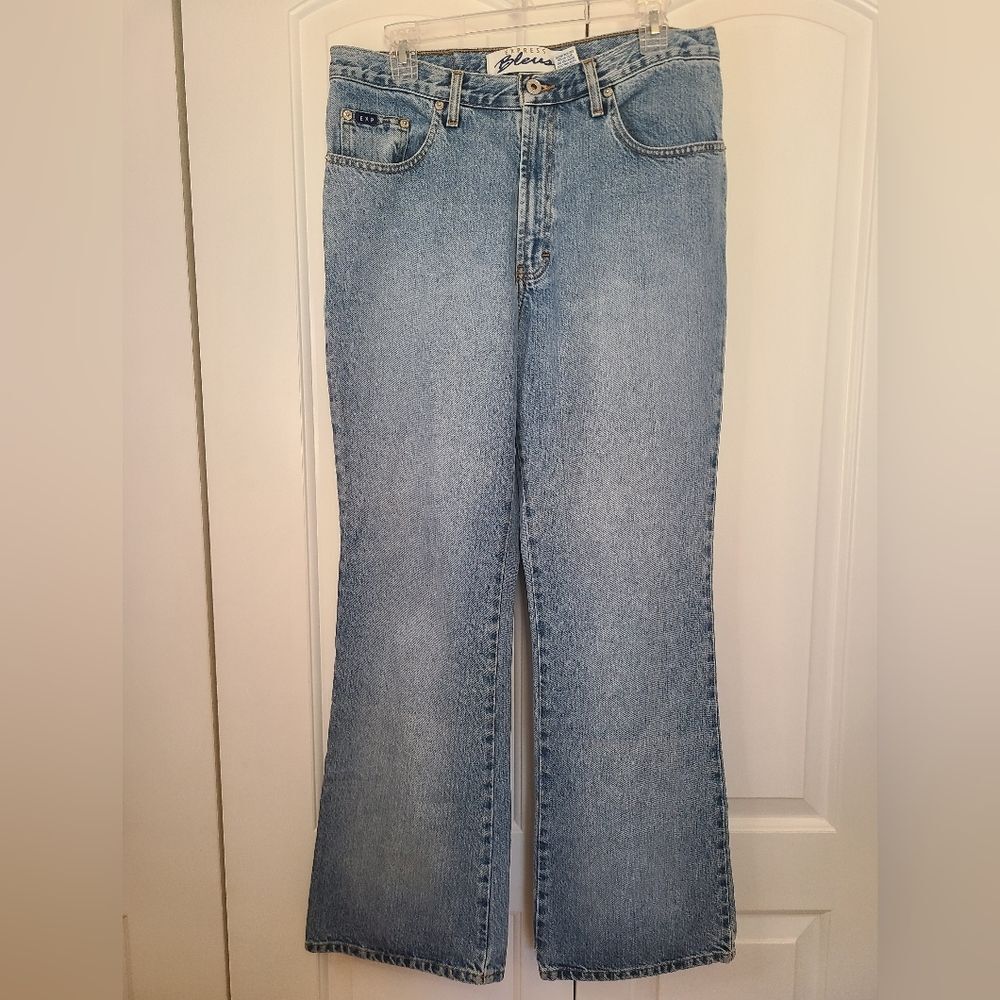 90s Express Bleus High Rise Medium wash Blue Flare Wide Leg Jeans Size 11/12